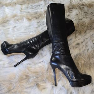 Nine West Fullblast 5 Inch Heel Black Leather Boots